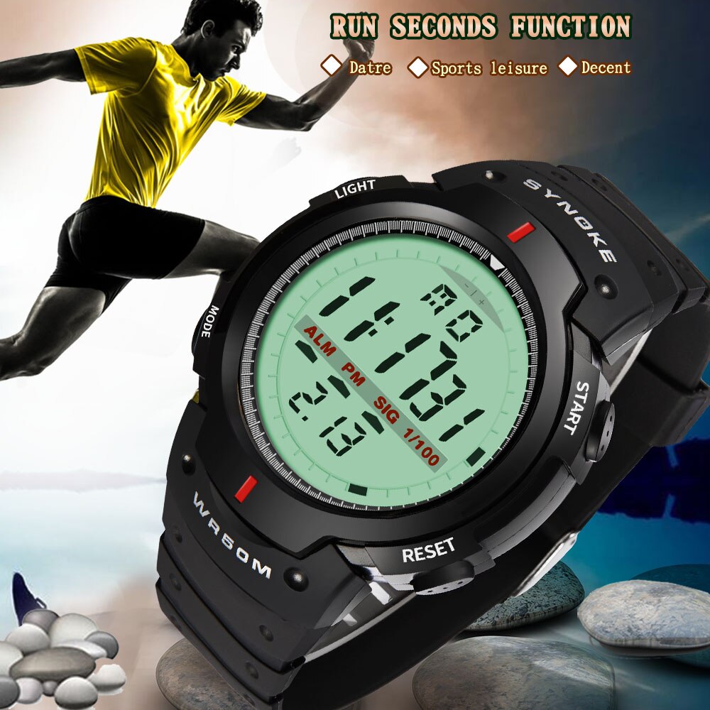 Synoke Sport Horloge Mannen 30M Waterdichte Led Digitale Elektronische Horloge Mannen Outdoor Heren Sport Pols Stopwatch Sport Horloges