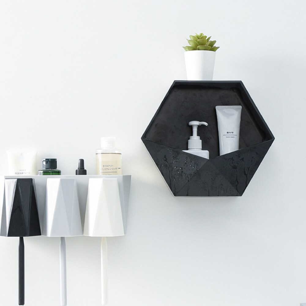 Nordique hexagone étagère tenture murale salon mural géométrique sans poinçon décoration murale salle de bain étagère organisateur