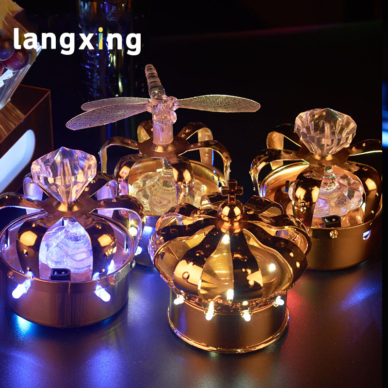 Sombrero de copa de vino de decoración, tapón de vino con corona de carga Led de metal, cabeza de champán