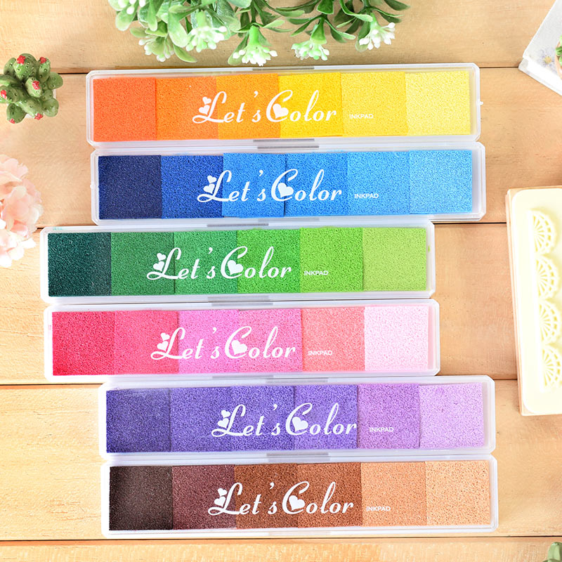 Almohadilla de tinta de arcoíris de fantasía en 6 colores, estampado de barro cuadrado, hecho a mano, decoración de diario, suministros escolares de oficina, H6333