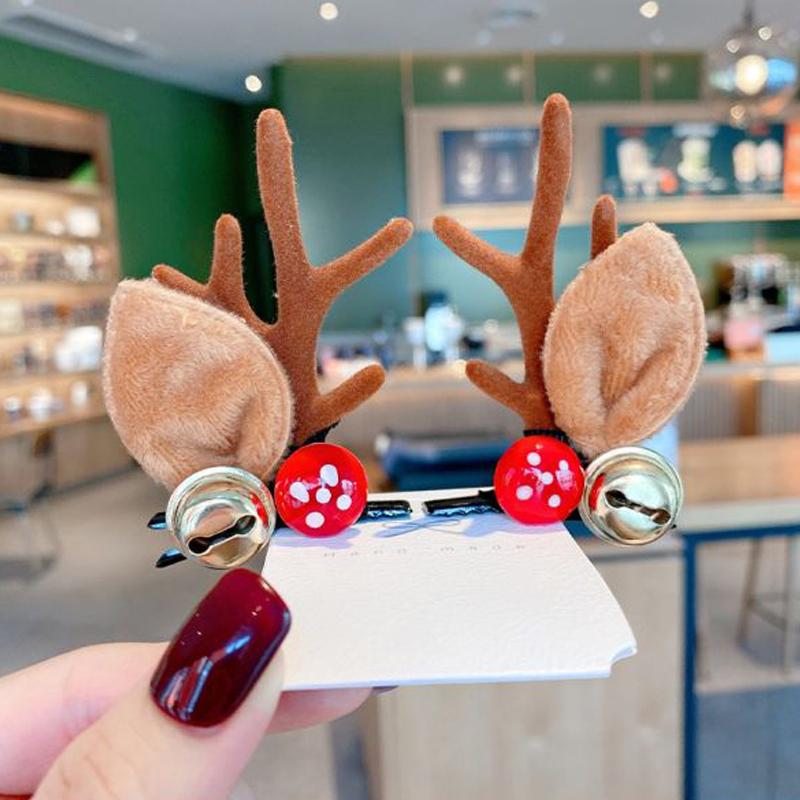Serre-tête en bois d'élan pour filles, épingle à cheveux, serre-tête de dessin animé, décoration de noël, Super mignon, 2022: Brown antler bells