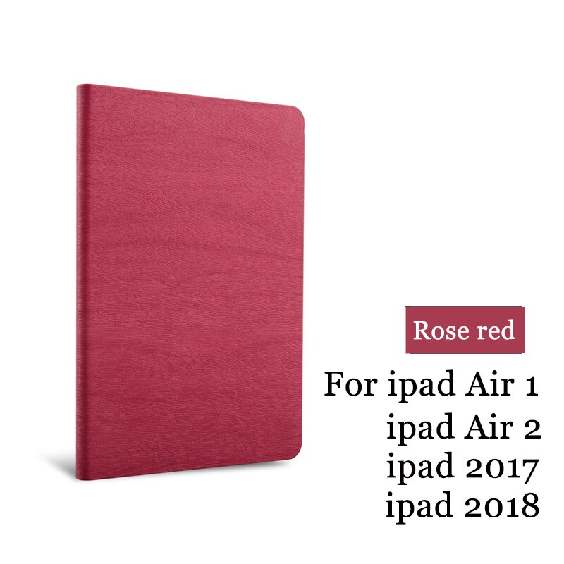 Pour iPad Air 2 Air 1 étui iPad 9.7 pouces simplicité PU cuir couverture intelligente étui Folio housse de réveil automatique: Rose Red