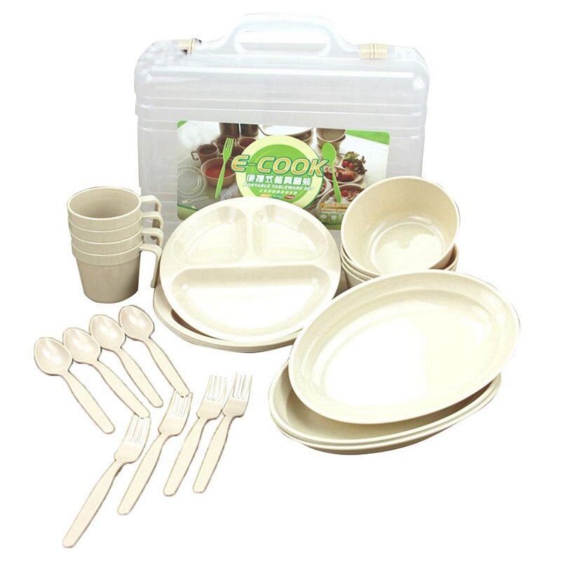 Outdoor Picnic Barbecue Portable Plastic Tableware Set Bowl Dish Cup Set Combination: Default Title