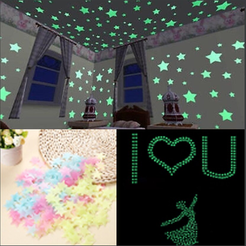 100 stücke Zauberstab Aufkleber Beleuchten in sterben dunkel Baby freundlicher Schlafzimmer Dekor Helle Sterne von Fluoreszenz Farbe Zauberstab Aufkleber