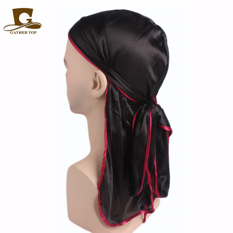 Unisex hombres mujeres satén transpirable Bandana sombrero sedoso Durag doo du trapo diadema de cola larga: Gris oscuro