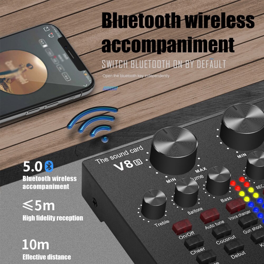 Computer External Sound Card Voice Mixer Wireless Noise Reduction Live Multiple Effects Sound Card Bluetooth-compatible 5.0