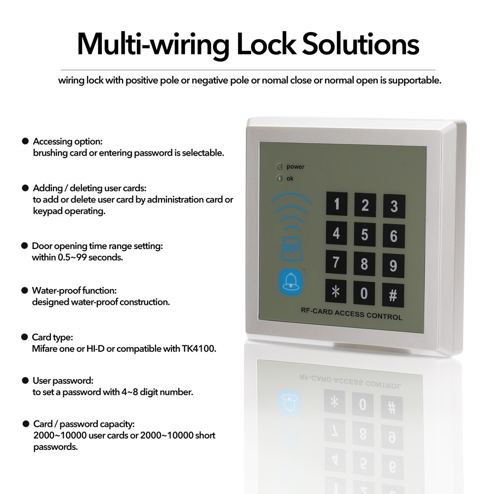 Door RF-Card Password Keyboard Access Control System Device Machine Security 125Khz RFID Proximity Entry Door Lock 10000 user