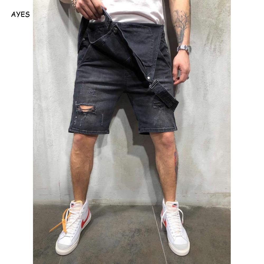Mode Mannen Korte Ripped Jeans Jumpsuits Shorts Verontruste Shorts Bib Overalls Mens Casual Jarretel Broek Shorts Mannelijke