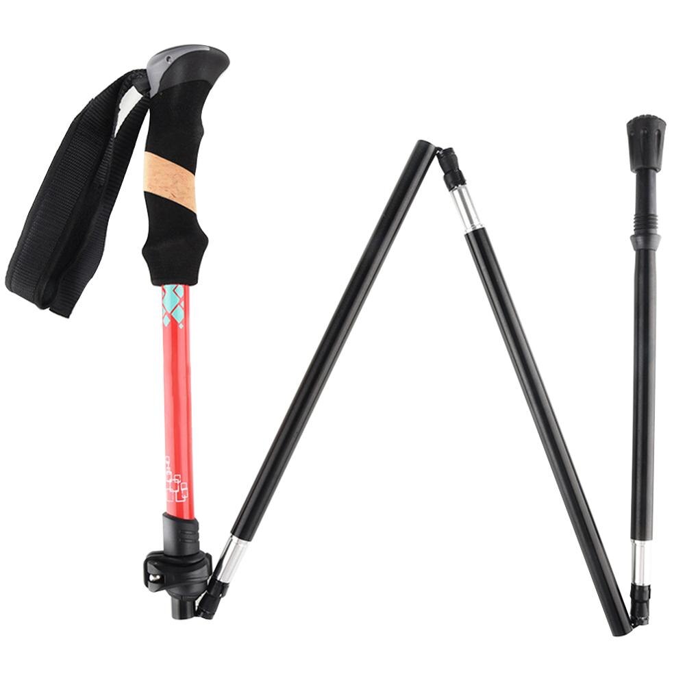Trekking Poles Ultralight Folding Aluminum Walking Sticks Foldable Trail Running Poles Collapsible Hiking Sticks: Red
