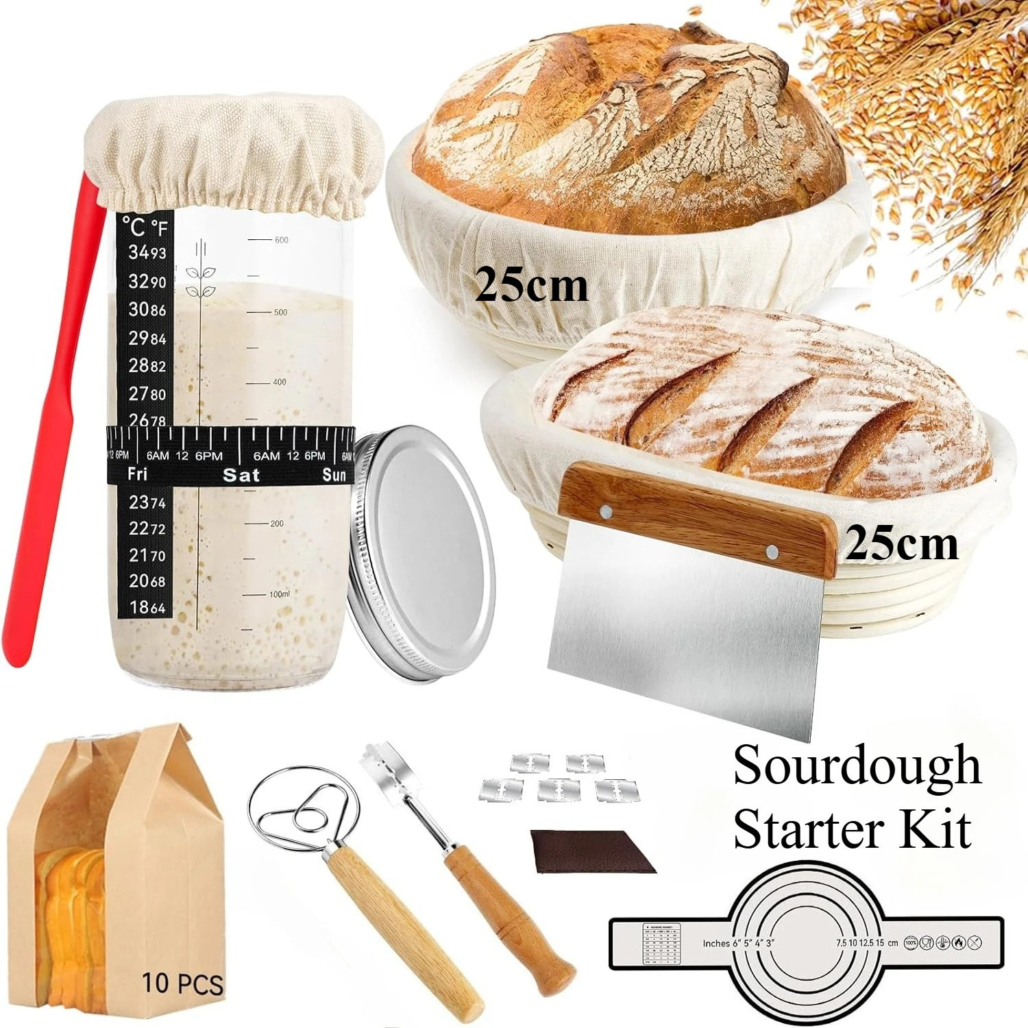 Sourdough Bread Starter Kit 30PCS Sourdough Bread Baking Supplies with Starter Jar Bread Sling Dough Whisk Bags