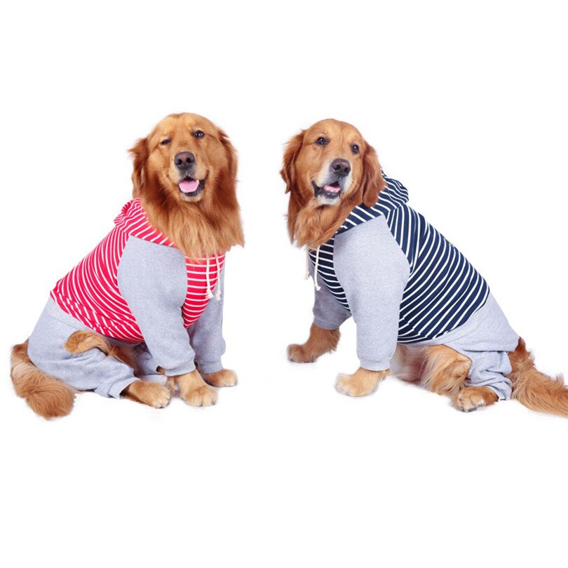 Cotton jumpsuit clothes for large dogs Coat Striped dog jumpsuit winter Four-legged hoodie Dogs Pajama Overalls big dog clothes