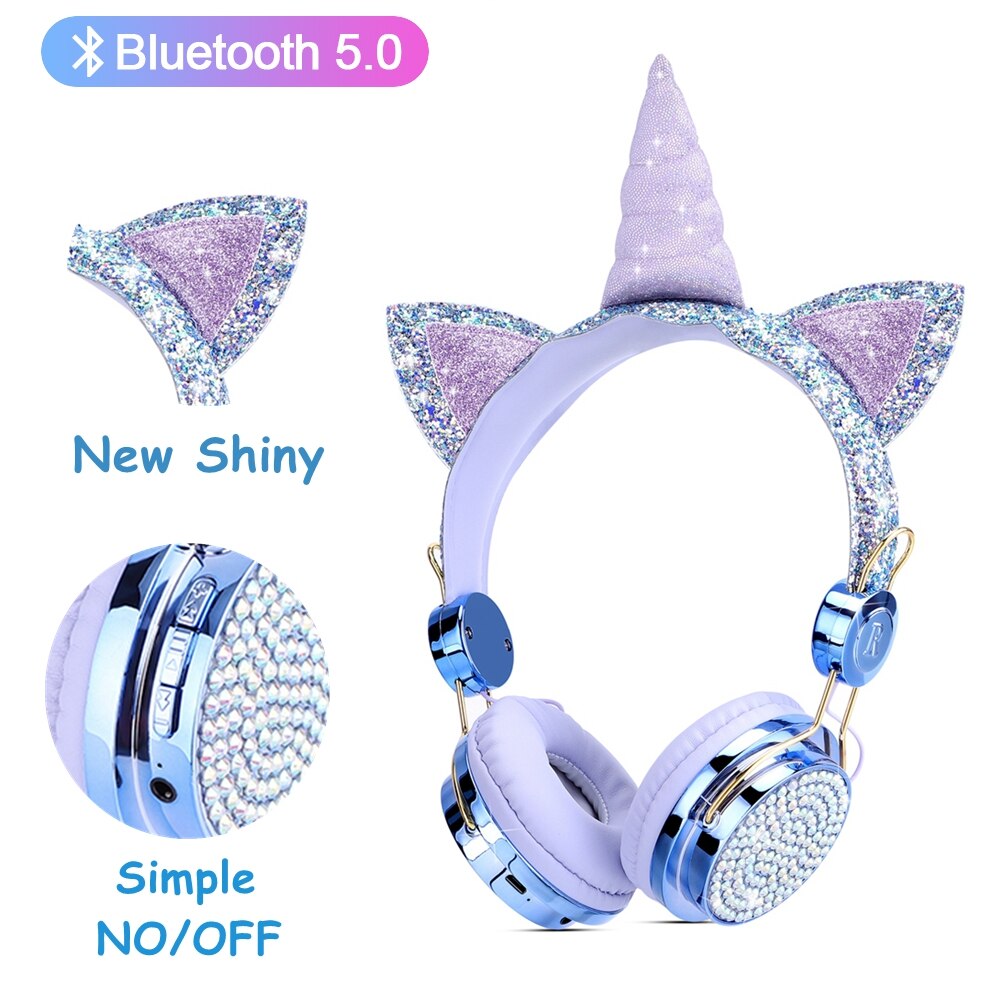 Unicorn Wireless Headphones Bluetooth 5.0 Girl headhand Noise Cancelling Headset with Mic Wireless Auriculares: Bluetooth No Box