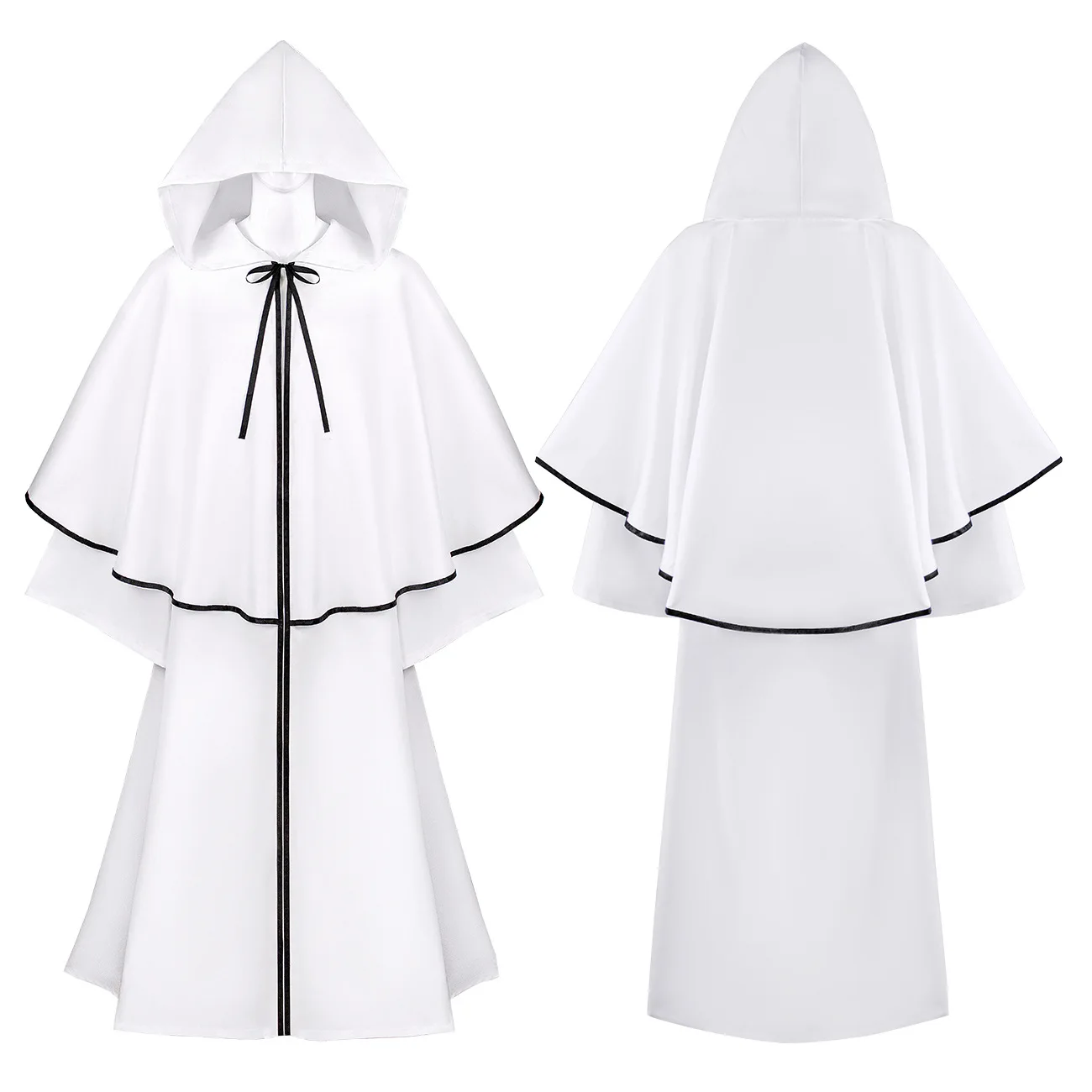 Mantello da monaco medievale di Halloween Mantello da prete rinascimentale Costume da gioco di ruolo Abito da mago Mantello Abito Mantello Costume da prestazione Nuovo: XXL / BIANCO