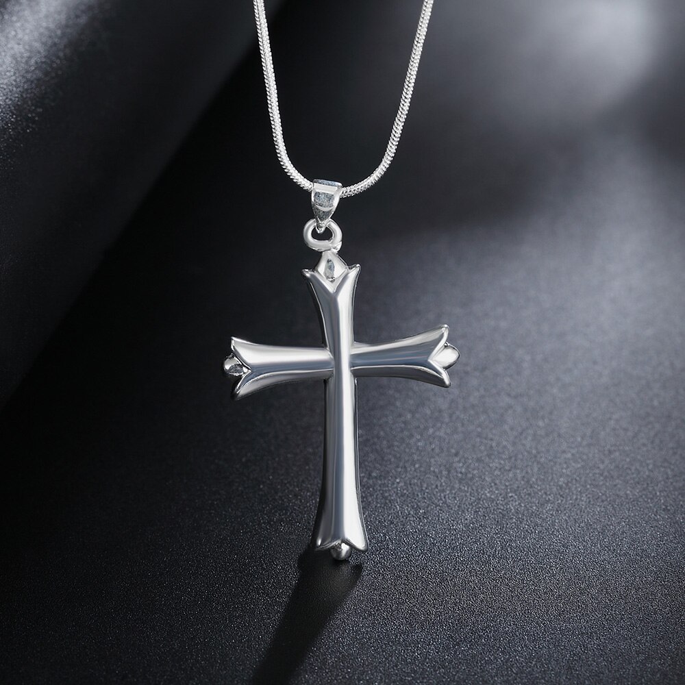 925 Sterling Silver Necklace Simple Cross Pendant Necklace Silver Chain For Women &amp; Men Jewelry