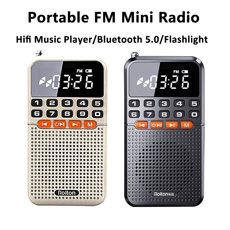 Bluetooth 5,0 tragbare FM Mini-Radio Doppel antenne Tasche Radio Empfänger Lautsprecher TF-Karte Musik-Player mit LED-Taschenlampe