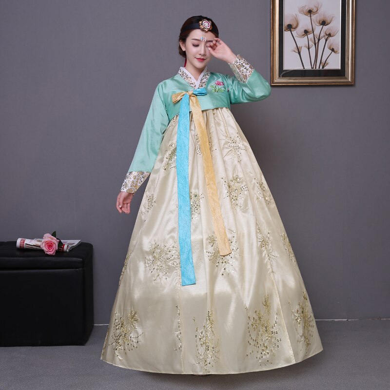 Costume traditionnel coréen hanbok à paillettes, costume de palais coréen pour femme, robe hanbok, vêtements de danse nationale pour spectacle sur scène 89