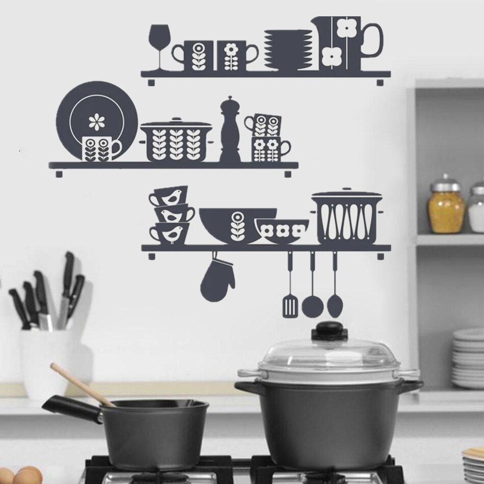 Scandinavian Crockery Kitchen Shelves Wall Decal for kitchen art home decoration sticker Vinyl restaurant Decal home decor HY492: 1 / 80x90cm
