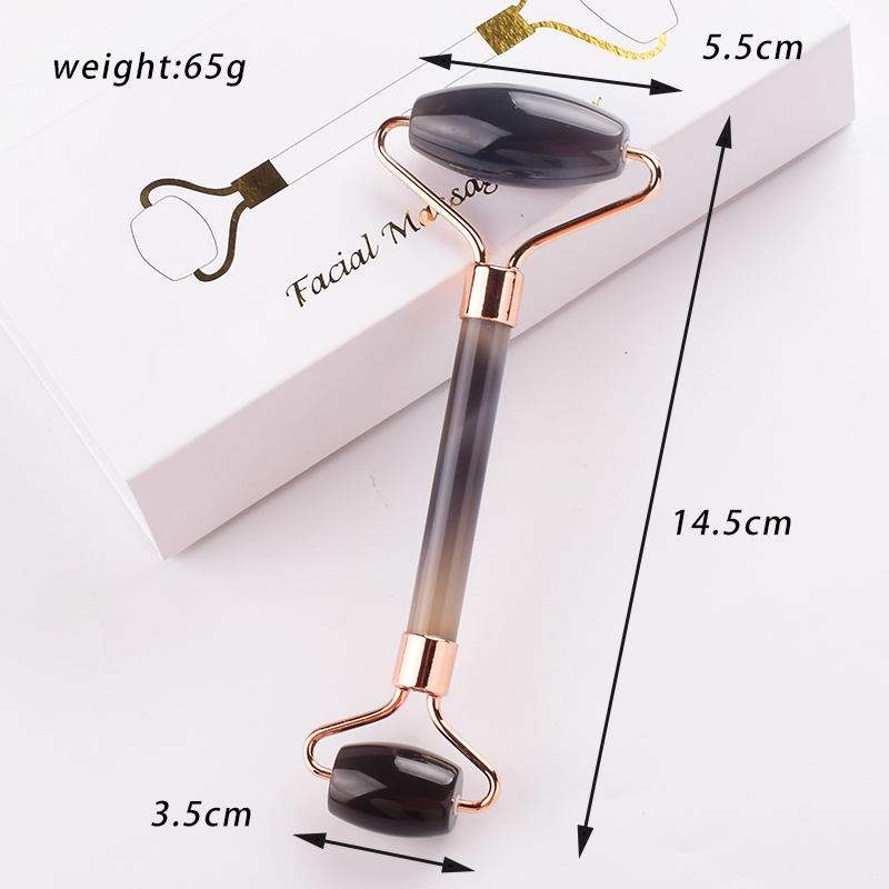 Masajeador con rodillo de Jade de ágata gris, raspador Gouache para cara, herramientas para el cuidado de la piel, masajeadores de elevación de belleza para espalda y cuerpo Natural: Castaño