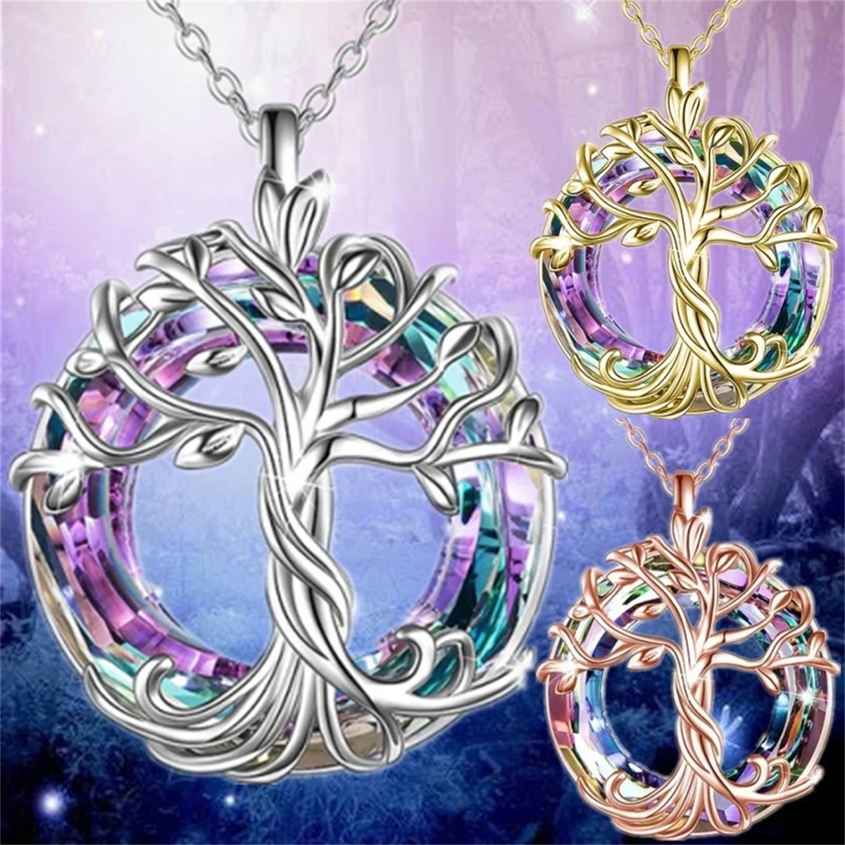 Exquisite Celtic Family Tree Necklace with Circle Crystal - Tree of Life Jewelry for Women Girls Mom Birthday
