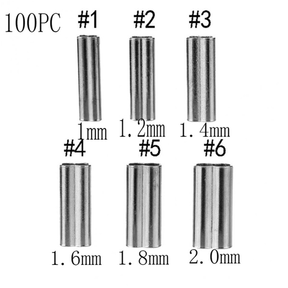 100pcs Durable Connector Oval Stainless Steel Double Copper Tube Fishing Wire Tube Line Crimping Sleeves 6 Sizes