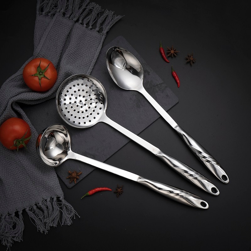 Kitchen Utensils Stainless Steel Light Luxury Spoon Ladle Skimmer Fork Potato Masher Slotted Turner Cookware Tool