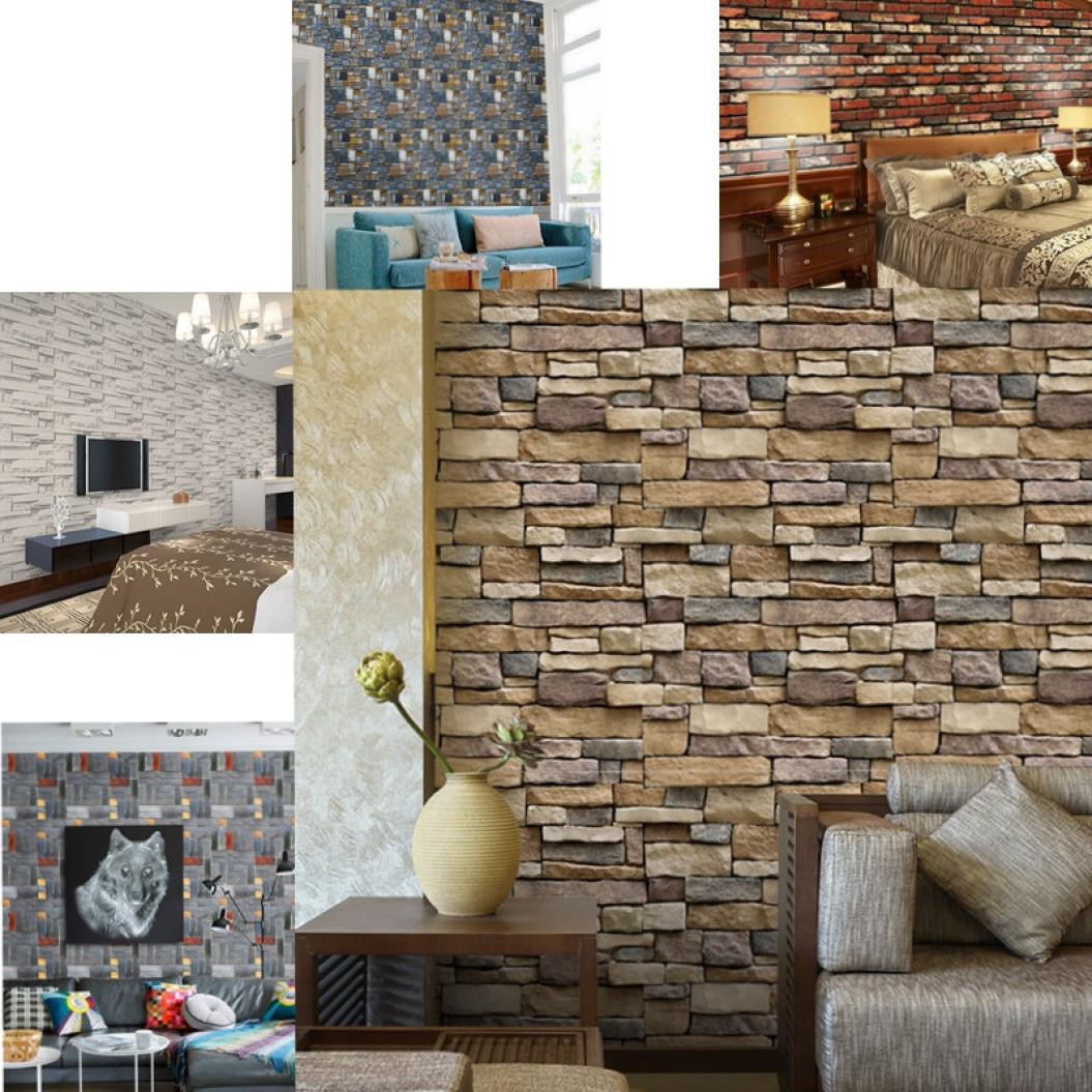 Papel de pared 3D, ladrillo piedra con efecto rústico, pegatina de pared autoadhesiva, decoración del hogar, 45x45cm, papel tapiz para dormitorio, cuadro en paneles en relieve