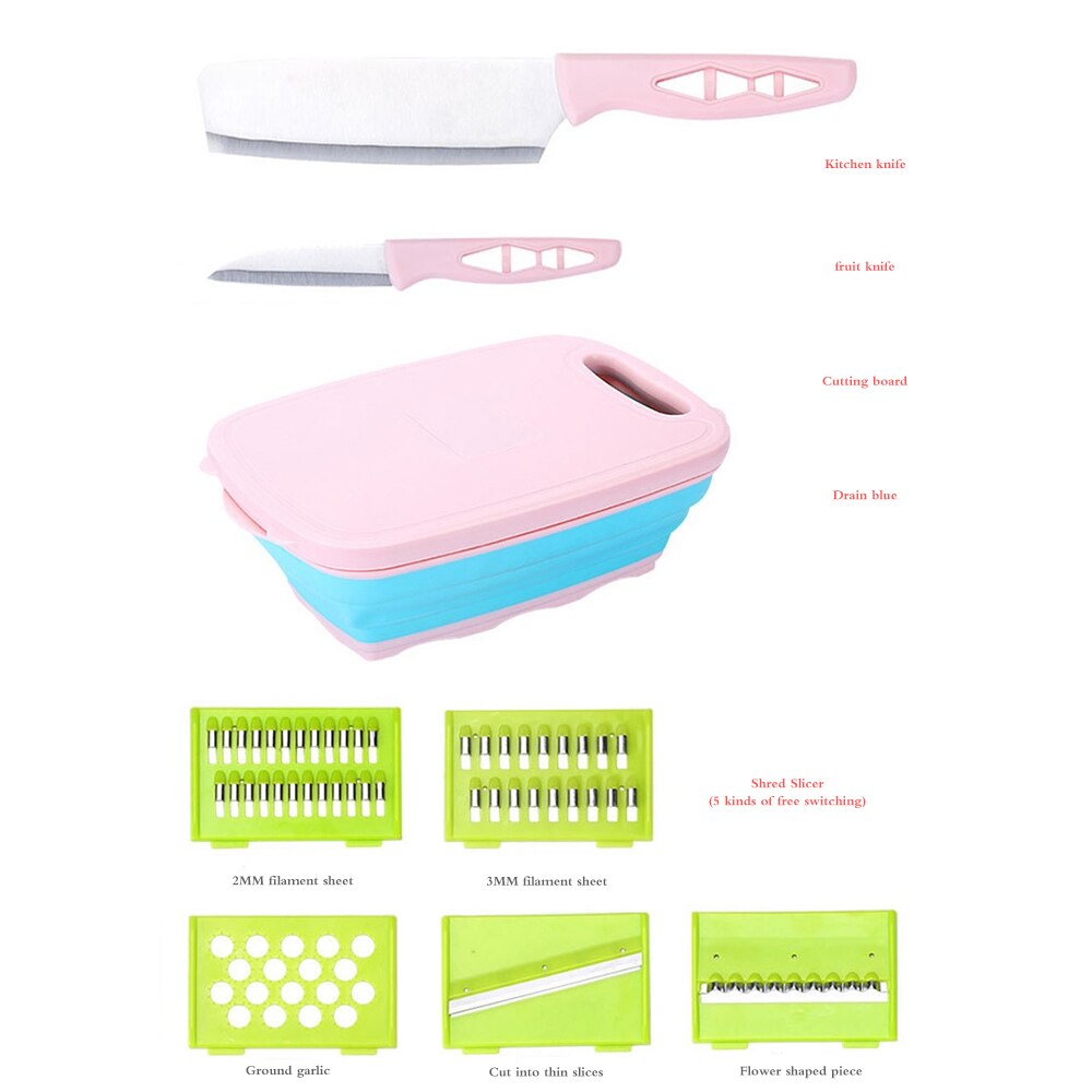 Multifunction Chopping Board Foldable Drain Basket Kitchen Knives Set Vegetable Cutting Board Veg Fruit Storage Basket Household