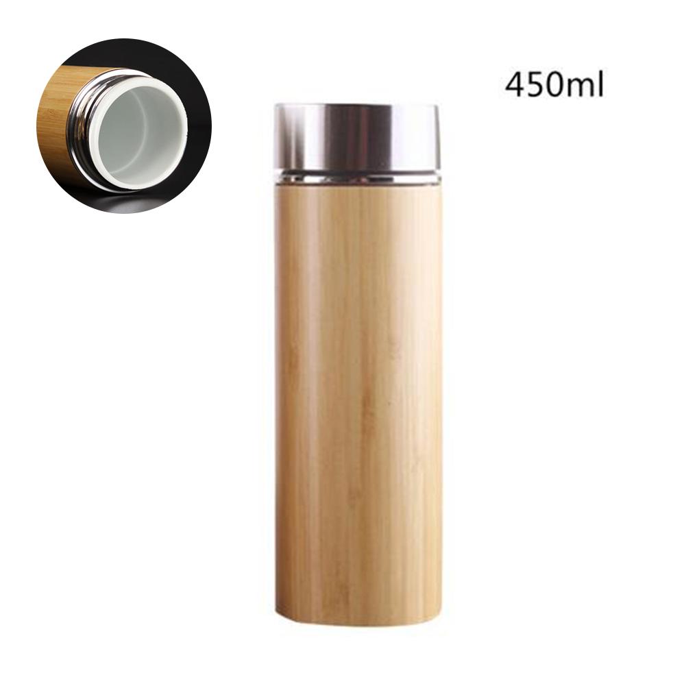 350ml 450ml naturlige bambus tumbler termokande kop keramisk foring flaske vakuum kolber te isolerede termokander 12 timer te kop: 450ml