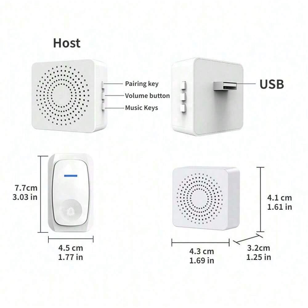 Wireless Doorbell Home Intelligent Welcome Doorbell Waterproof 150M Remote USB Plug Easy to Install No Wiring Required