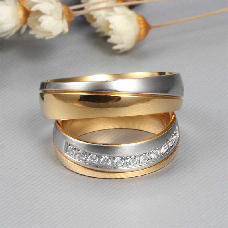 Vielsesring til kvinder og mænd guldfarve kærlighed engagement smykker par rustfrit stål ring valentinsdag