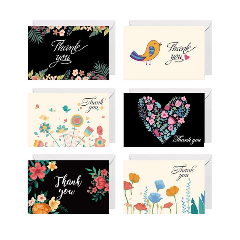 6 Pattern/set Thank You Cards Paper Thanks Greeting Card Appreciation Cards With Envelopes Message Card: H04