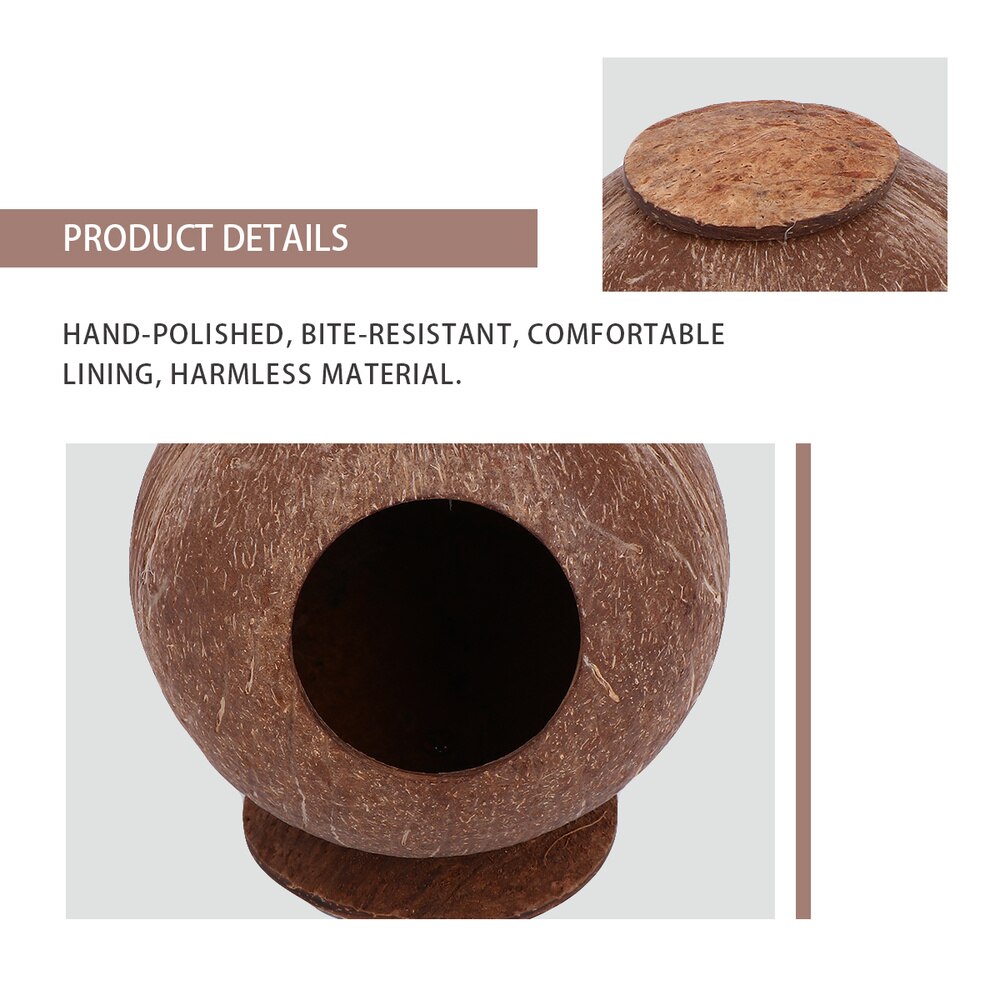 Polished Coconut Shell Nest Pet Bird Nest Hamster Squirrel Breeding Nest Crafts Beautiful Bird House with Base Desktop Guinea Pi