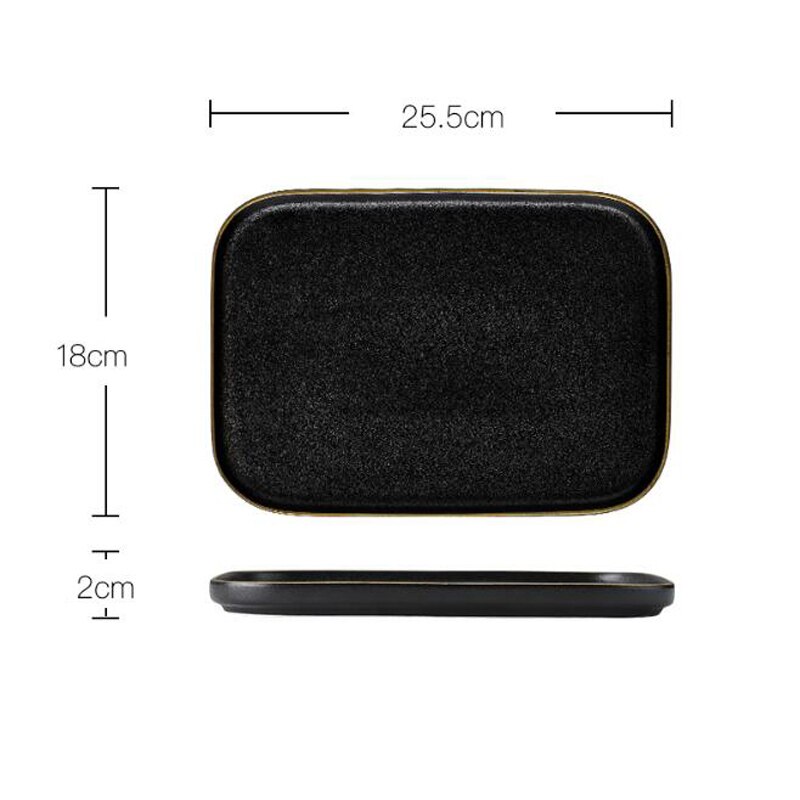 Nordic Golden Edge Plate Tray Ceramic Home Round Western Steak Dish Dessert Plate Frosted Disc Square Kitchen Cutlery Tray