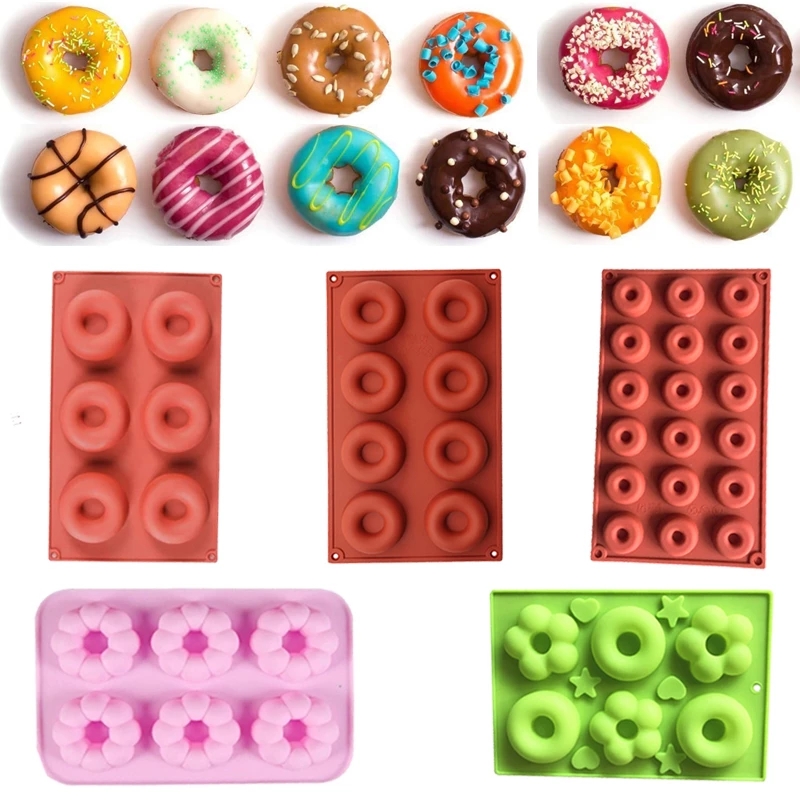 Máquina para hacer rosquillas de silicona 3D DIY para hornear pastelería galletas moldes redondos de Chocolate molde para pastel de magdalenas postre herramientas de cocina hechas a mano
