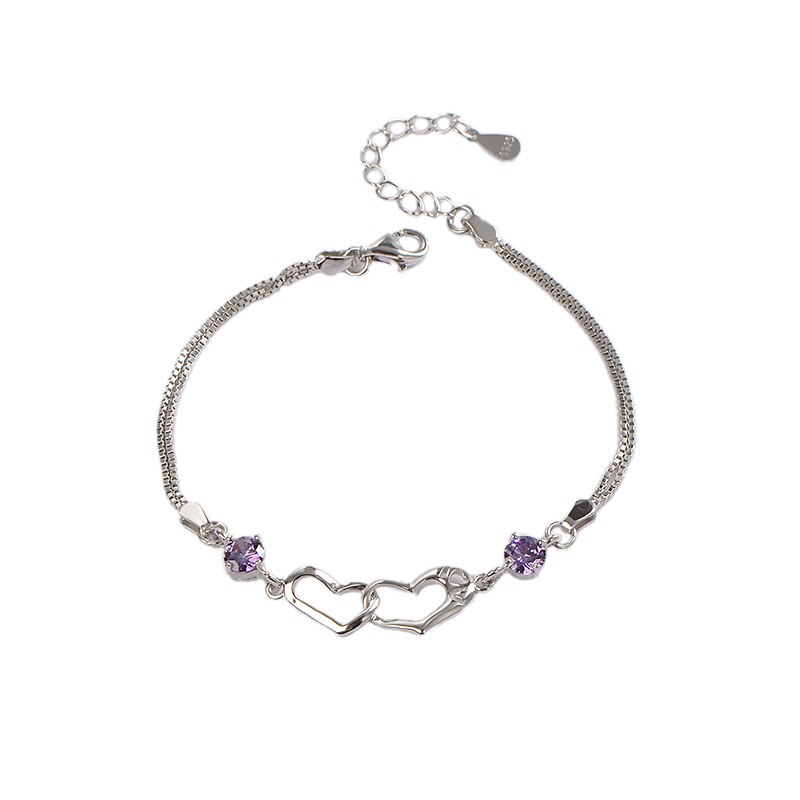 Jewelrytop 925 Sterling Zilveren Classic Crystal Heart Armbanden Bedels Voor Vrouwen Party Bruiloft Sieraden: purple