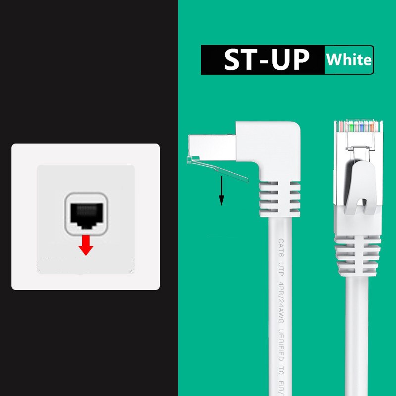 Kot6 kabel Ethernet RJ45 kątowy kabel sieciowy UTP skrawek sznur 90 stopni Kot 6 przewód Lan robić laptopa router TV, pudełko biały czarny: ST-UP-WH / 1m