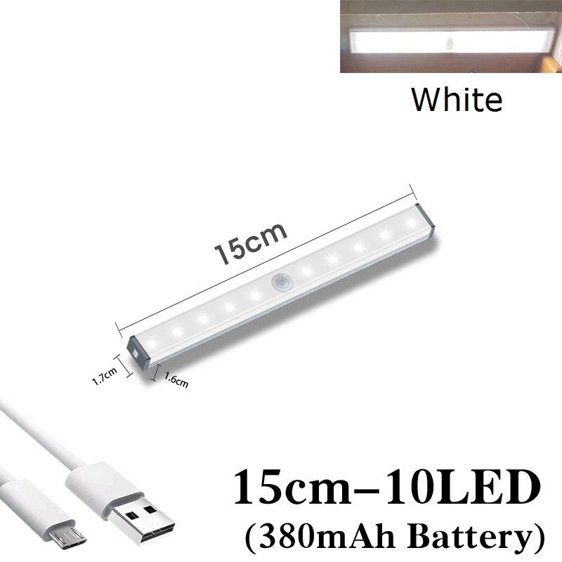 Smart Motion Sensor LED Light 15/21/30cm DC5V USB Charging Tubes Human body Induction for Bed Kitchen Wardrobe Night Lamps: 15cm White