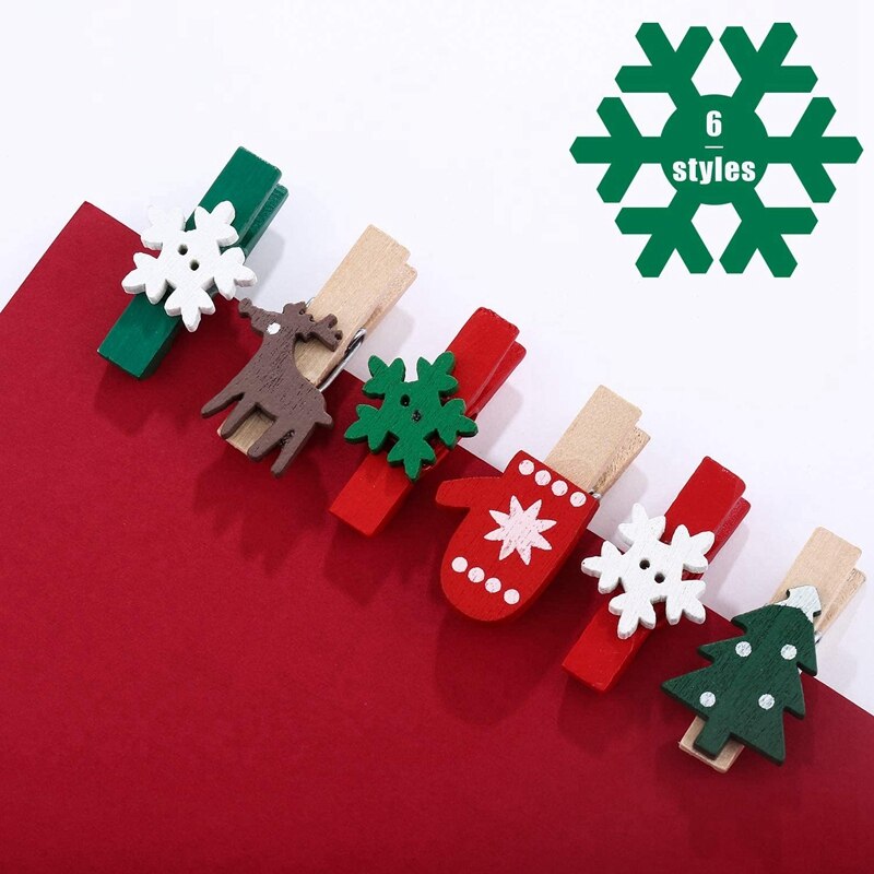 Christmas Wooden Clip Christmas Tree Photo Clip Elk Glove Snowflake Clip DIY Photo Nails for Home School Art Craft Decor