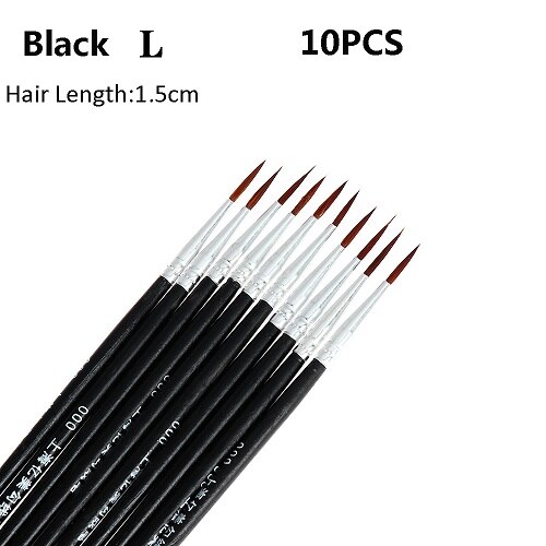 Juego de pinceles finos de nailon para pintura acrílica, pincel fino para pintar a mano, suministros de arte, bolígrafo para dibujo artístico, 10 unidades: Black L