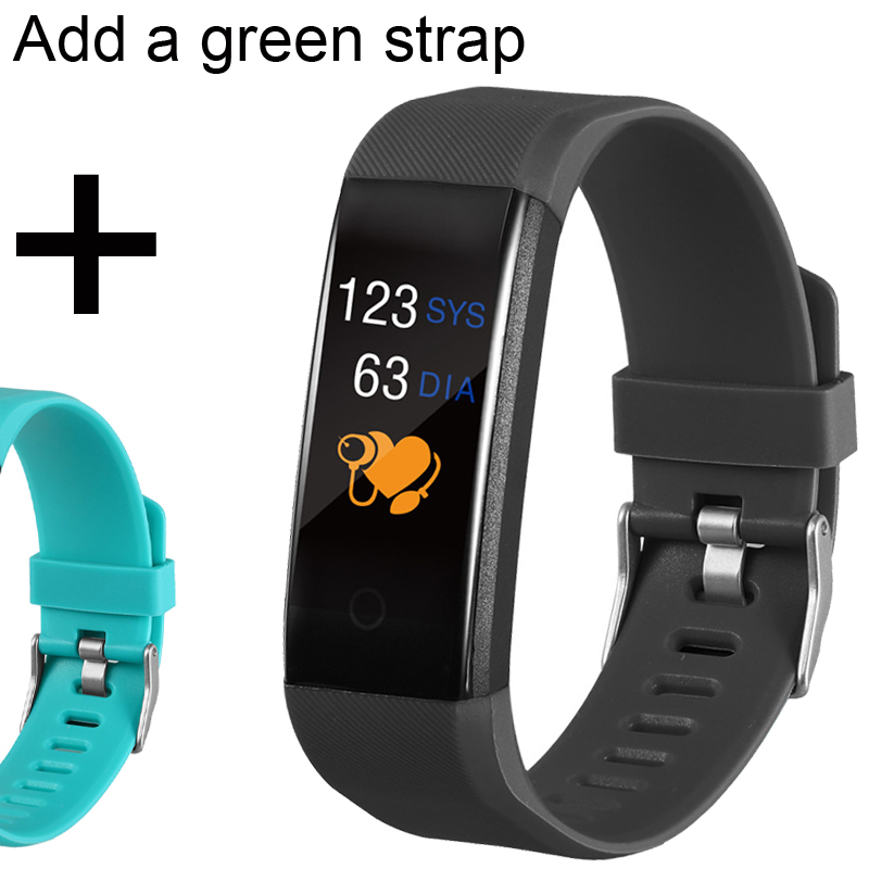 Smart Bracelet Thermometer Smartband Heart Rate Fitness Tracker Bracelet Watch WhatsApp Reminder Smart Band Bracelet Men Women: Add green strap