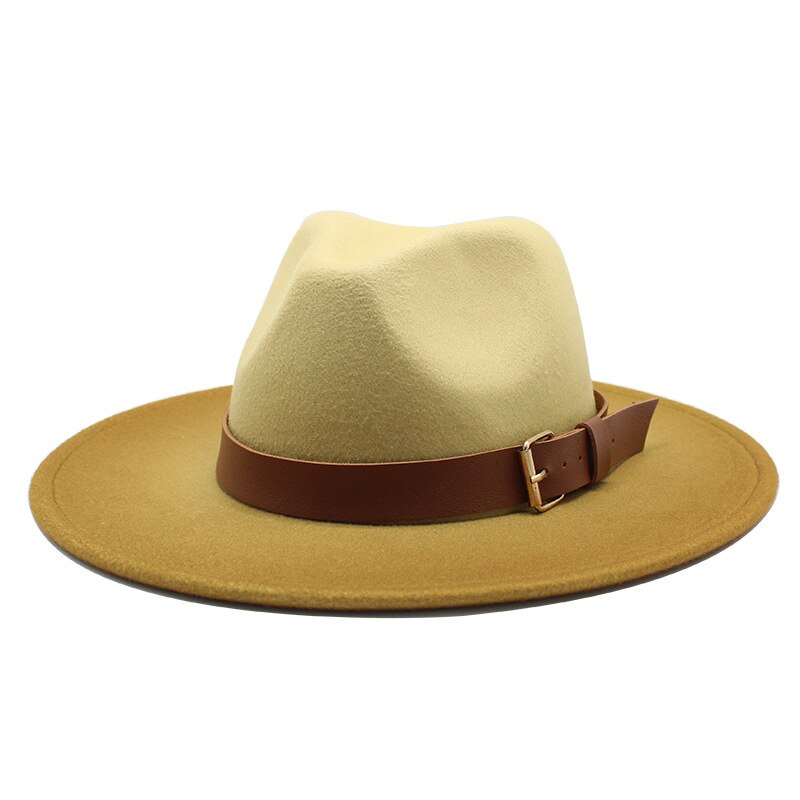 Sombrero Fedora de lana para mujer, gorro de Jazz de color caqui, informal, nacional, de ala grande, clásico, Vintage, de fieltro,: ginger