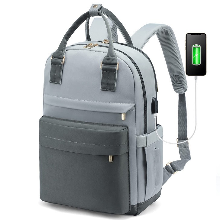 Zaino per Laptop da 14 15 pollici con porta di ricarica USB, zaino da lavoro resistente allo strappo per i viaggi, zaino Casual per uomo donna: Grigio