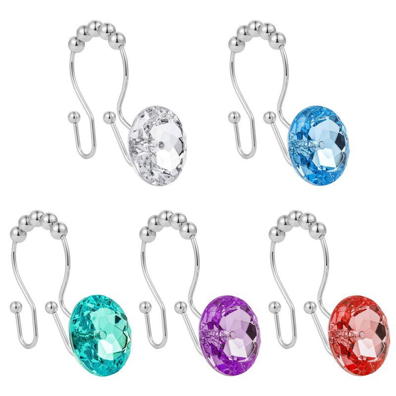 Cortina de ducha de 30mm, ganchos dobles ostentosos, anillos de acrílico decorativo estrás, cristal rodante, baño, 12 Uds.