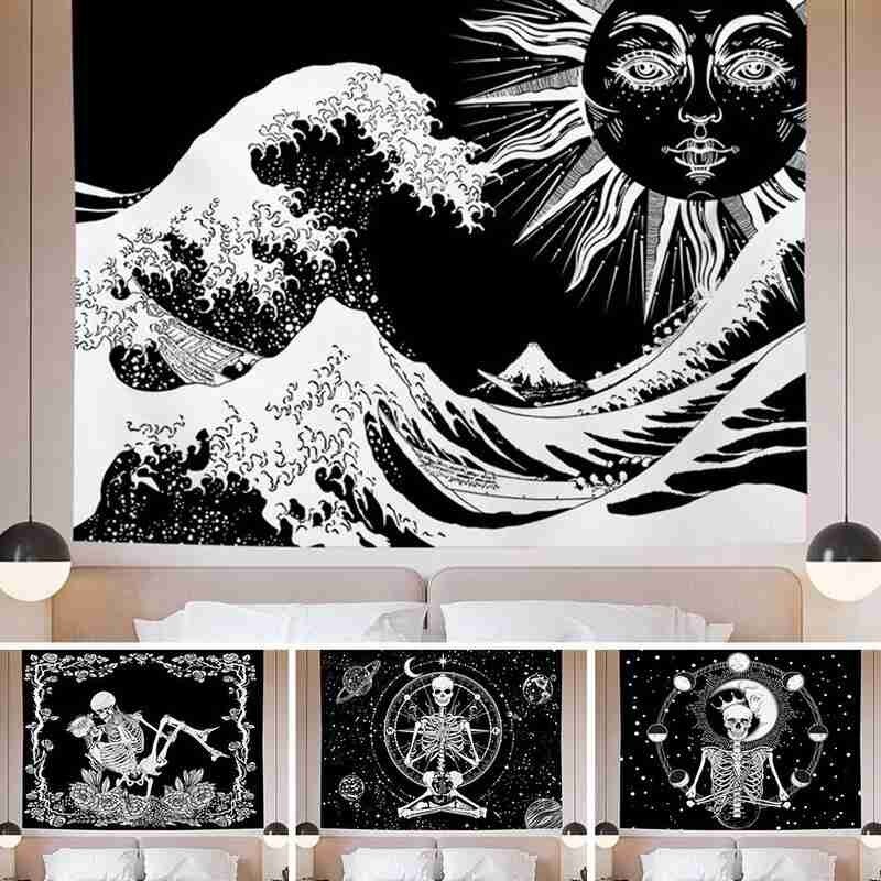 Szkielet gobelin ściany wiszące robić pokoju czary rzuć psychodeliczny dywan akcesoria gobeliny domu gorące słońce dywan dekoracji P5S7