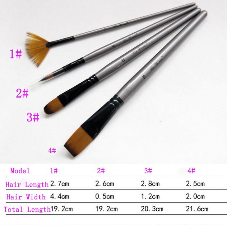 EZONE 4PCS/Set Oil Painting Brushes Different Shape Watercolor Brush Nylon Hair Brushes Fan Brush Art Students Writing Pens