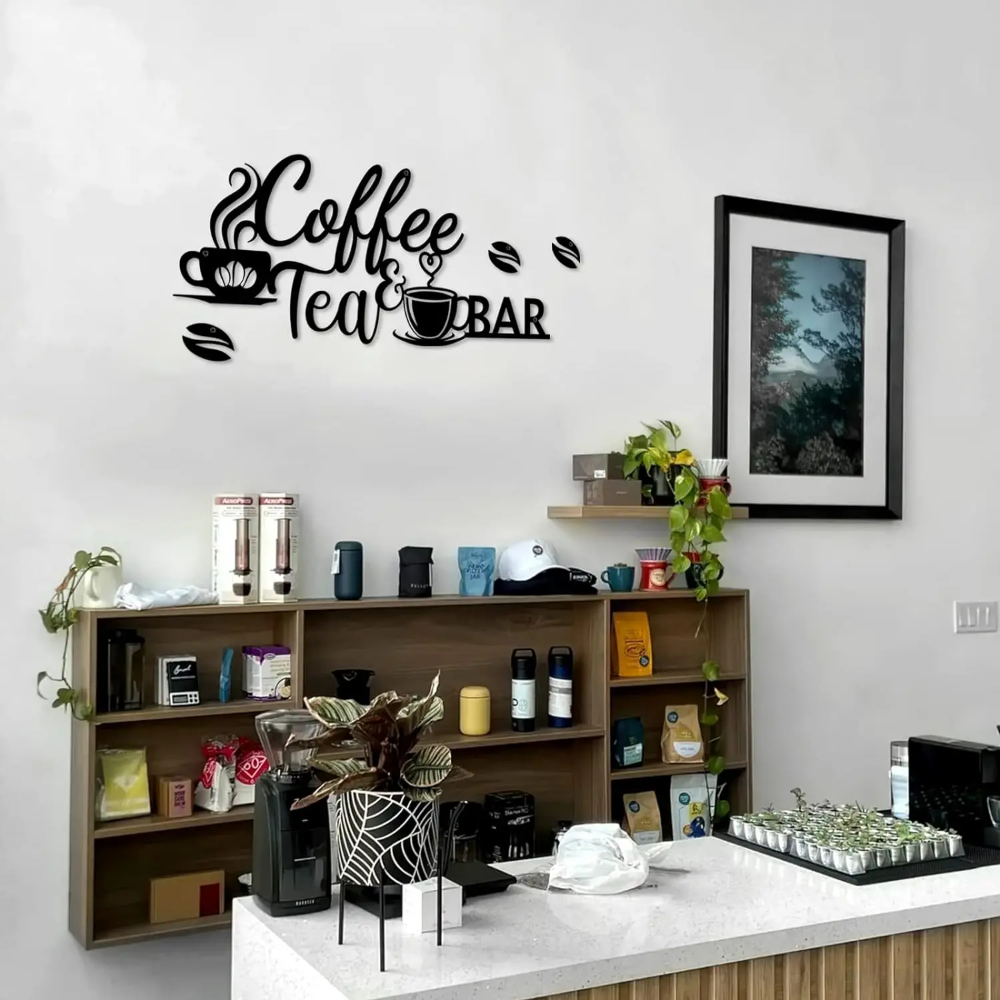 Kaffeebar-Schild aus Metall, Wanddekoration – Kaffee- und Teebar-Kunst mit Bohnen, perfekt für sterben Wanddekoration zu Hause, in der Küche oder Ich bin Büro