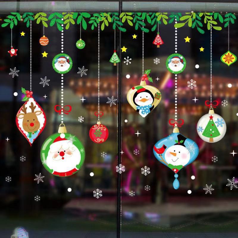Christmas Ornaments Wall Sticker Cartoon DIY Merry Christmas Glass Wallpaper Christmas Decorations For Home Xmas Year