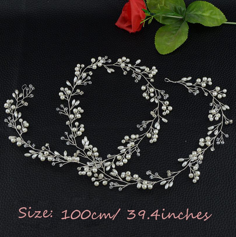 Enredadera para el cabello de perlas con diamantes de imitación para mujer, diadema nupcial larga, accesorios para el cabello para novia y dama de honor (100cm/39,3 pulgadas)