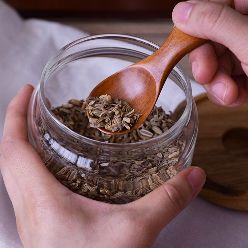 6 Pcs Wooden Condiments Seasoning Spoon Small Solid Wood Sugar Tea Coffee Jam Scoop Cooking Tool Kitchen Gadgets