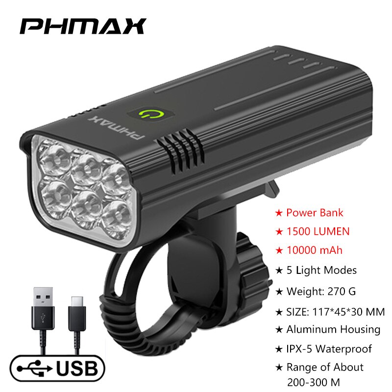 PHMAX Fahrrad Licht 2000 Lumen Scheinwerfer Regendicht Fahrrad Taschenlampe Vorderseite Lampe MTB Straße USB Ladung Rücklicht Fahrrad Laterne: QD-3401